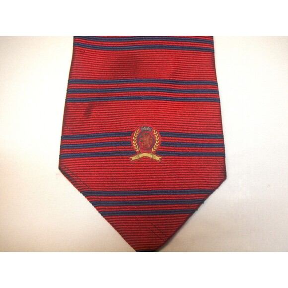 Tommy Hilfiger Men's Repp Stripe Tie Necktie Red Silk USA 4" Vintage Classic 60" - Picture 5 of 5